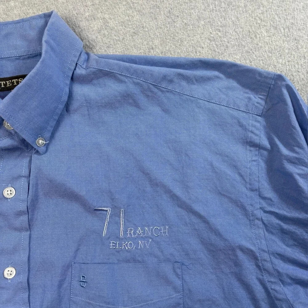Stetson 71 Ranch Elko Nevada Shirt Mens Large Blue Button Ranch Western Rodeo